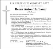 Traueranzeige Anton Hofbauer