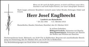 Traueranzeige Josef Englbrecht