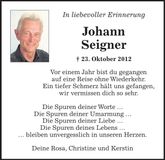 Traueranzeige Johann Seigner