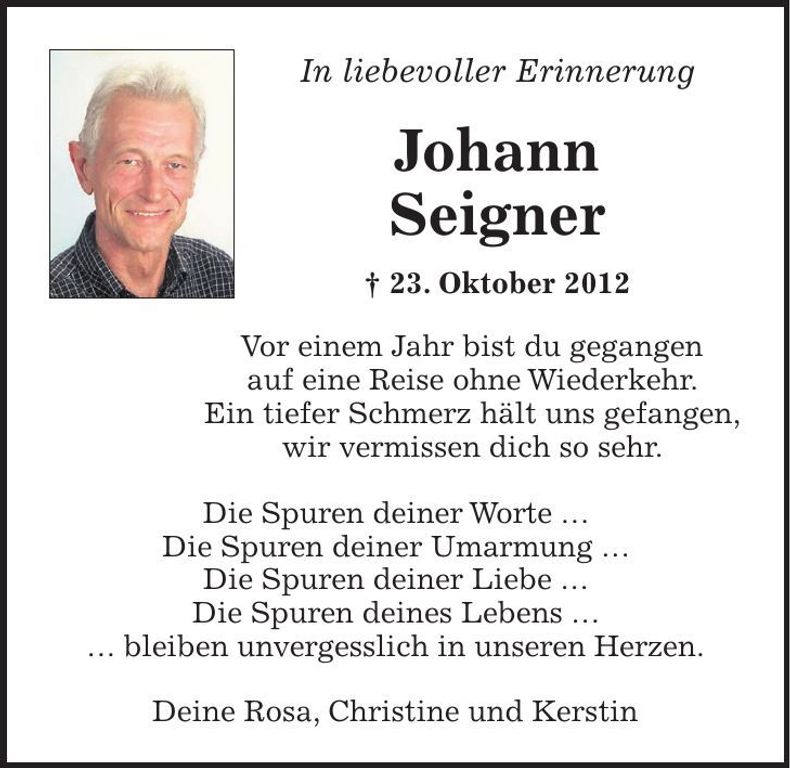 Traueranzeige Johann Seigner