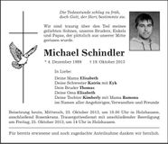 Traueranzeige Michael Schindler