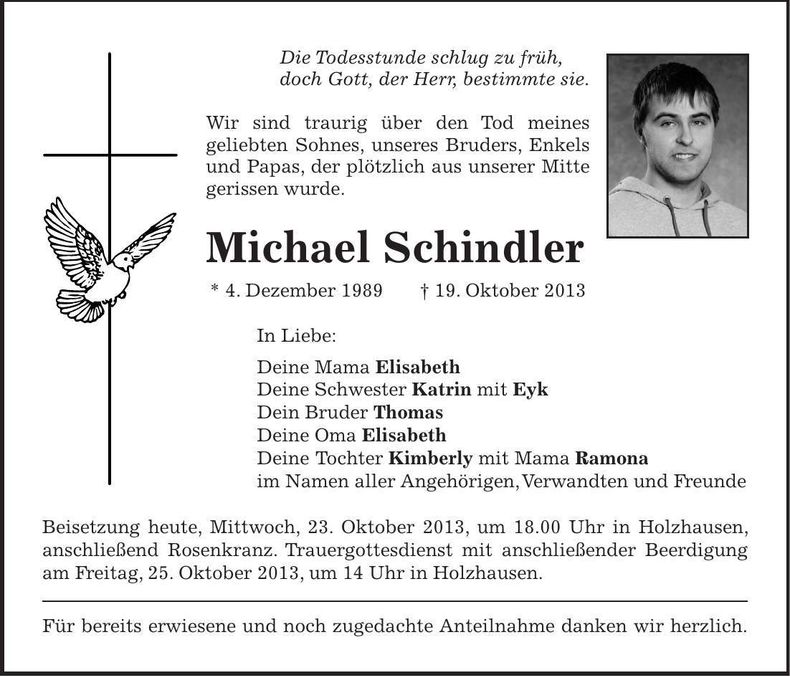 Traueranzeige Michael Schindler