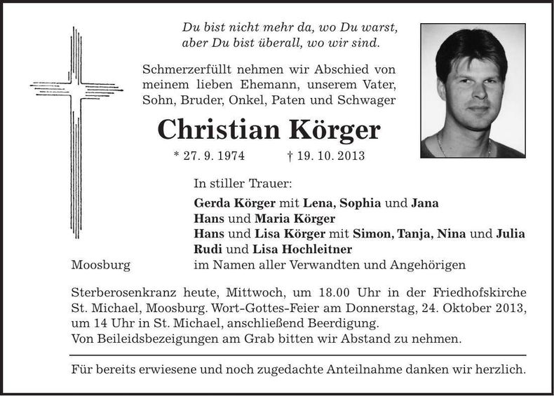 Traueranzeige Christian Körger