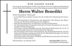Traueranzeige Walter Benedikt