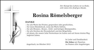 Traueranzeige Rosina Römelsberger
