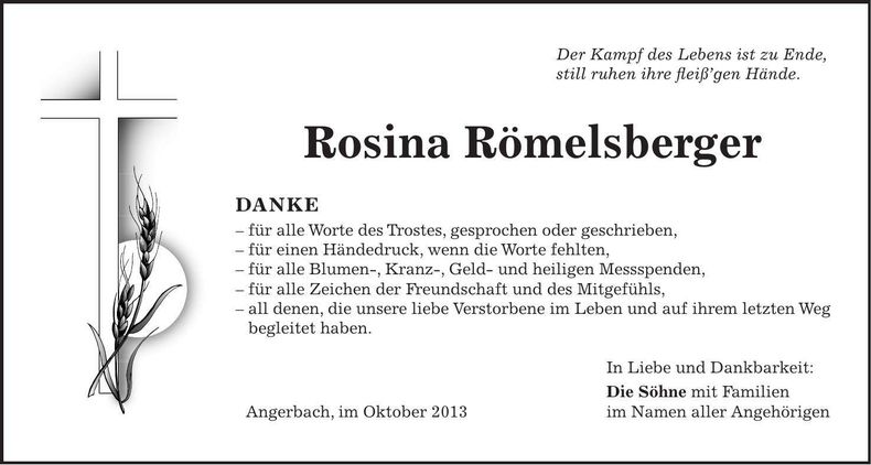 Traueranzeige Rosina Römelsberger