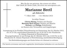 Traueranzeige Marianne Bretl