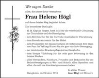 Traueranzeige Helene Högl