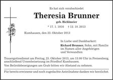 Traueranzeige Theresia Brunner