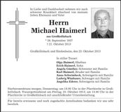 Traueranzeige Michael Haimerl