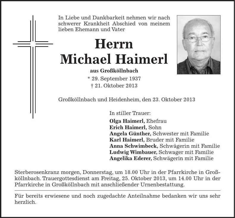 Traueranzeige Michael Haimerl