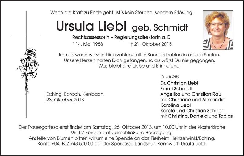 Traueranzeige Ursula Liebl