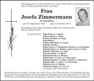 Traueranzeige Josefa Zimmermann