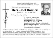 Traueranzeige Josef Haimerl
