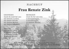 Traueranzeige Renate Zink