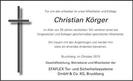 Traueranzeige Christian Körger