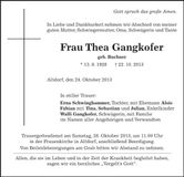 Traueranzeige Thea Gangkofer