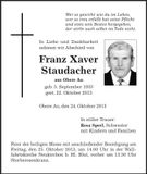 Traueranzeige Xaver Staudacher