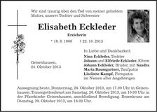 Traueranzeige Elisabeth Eckleder