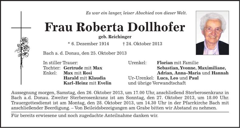 Traueranzeige Roberta Dollhofer