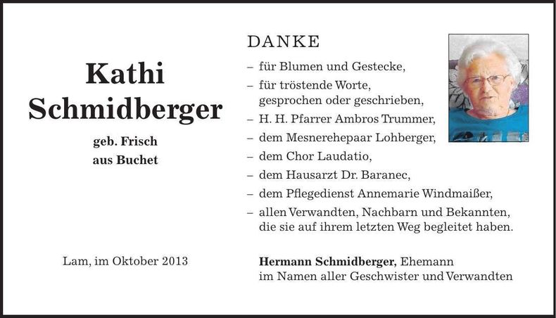 Traueranzeige Kathi Schmidberger