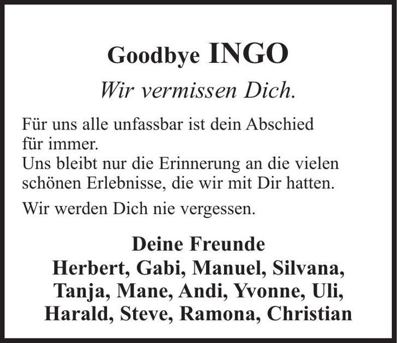 Traueranzeige Ingo Sander