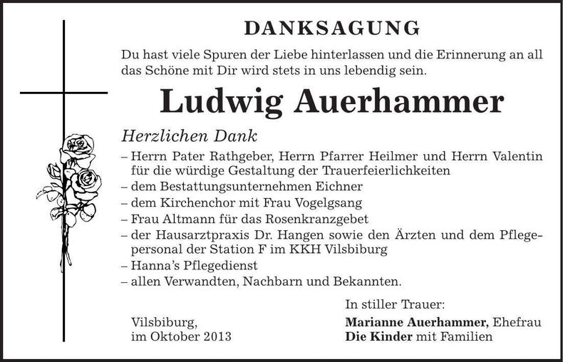 Traueranzeige Ludwig Auerhammer