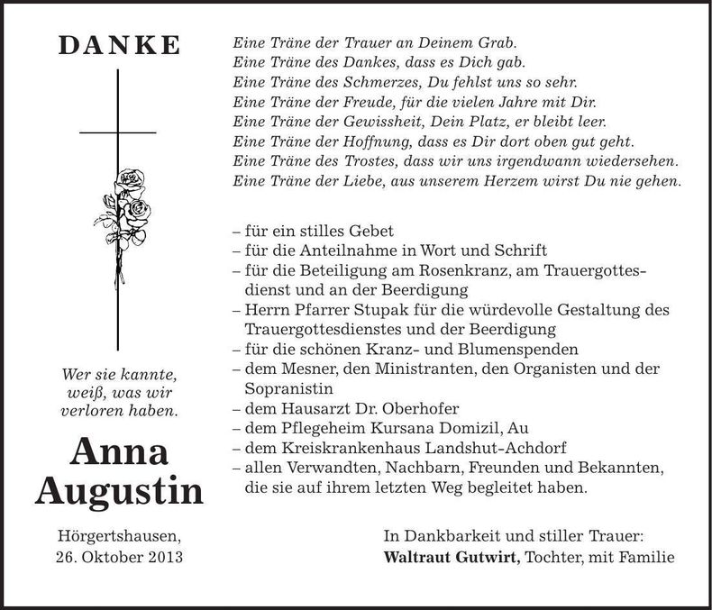 Traueranzeige Anna Augustin