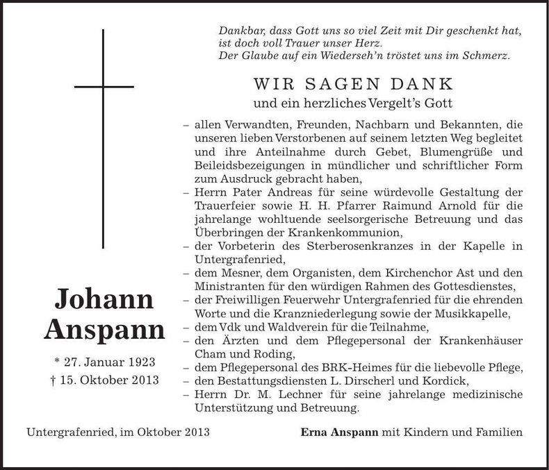 Traueranzeige Johann Anspann