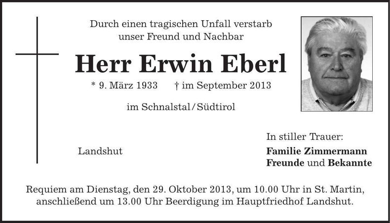 Traueranzeige Erwin Eberl