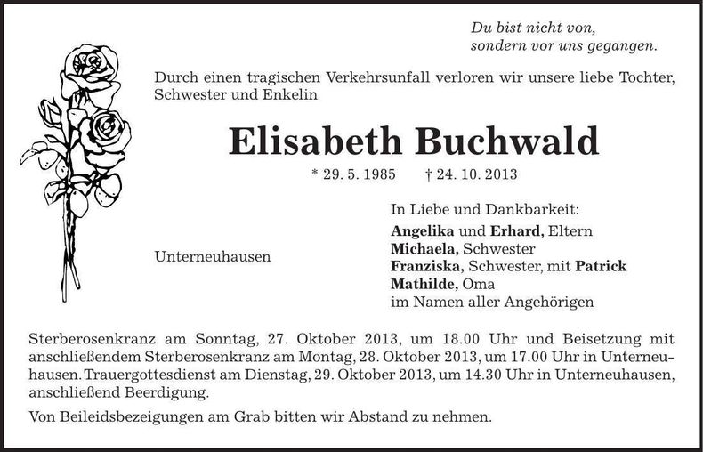 Traueranzeige Elisabeth Buchwald