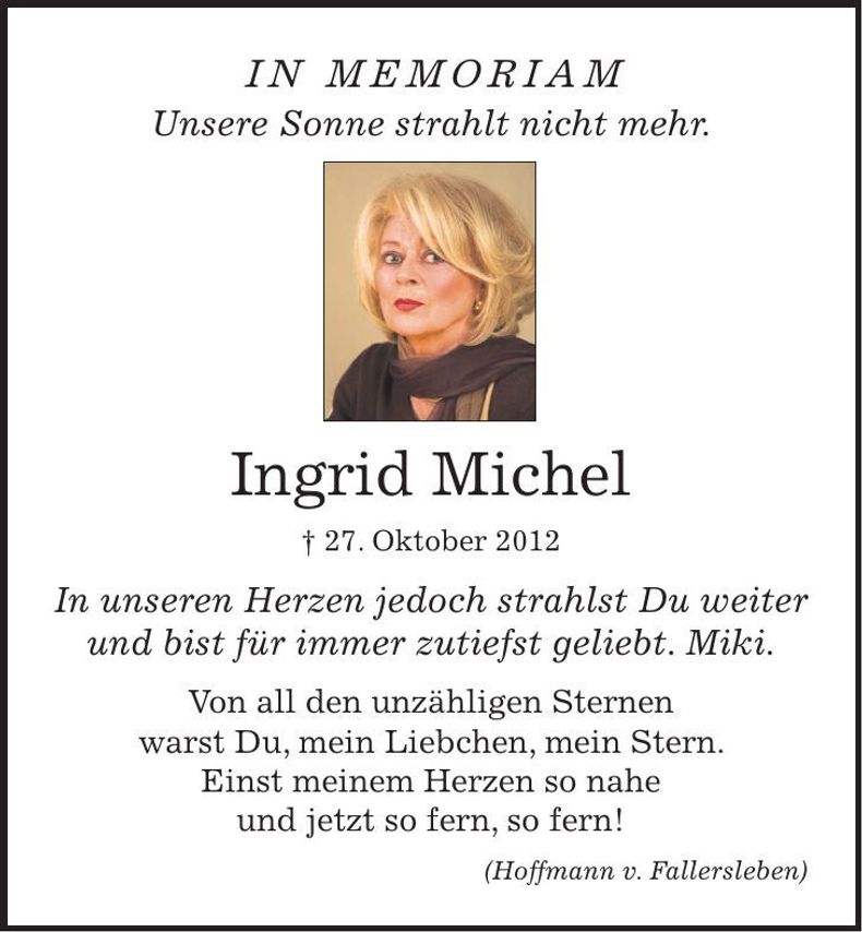 Traueranzeige Ingrid Michel