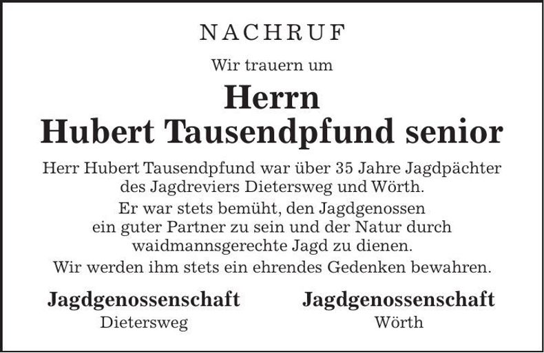 Traueranzeige Hubert Tausendpfund