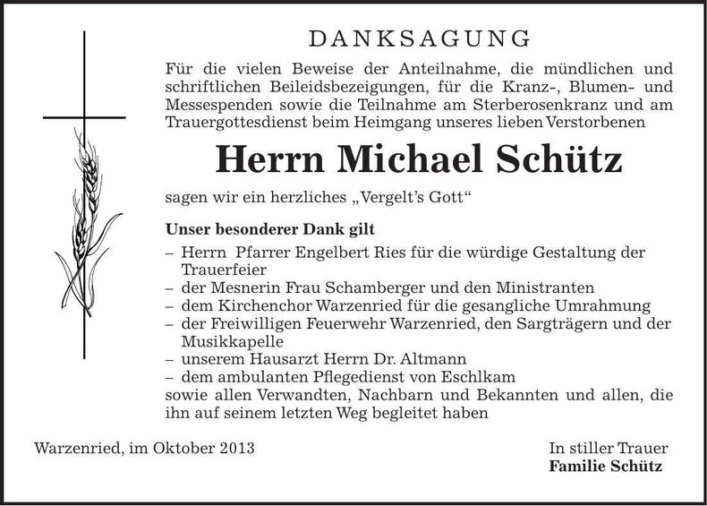 Traueranzeige Michael Schütz