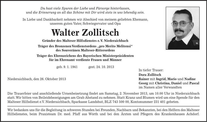 Traueranzeige Walter Zollitsch