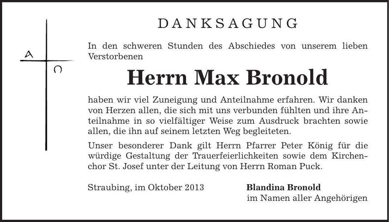 Traueranzeige Max Bronold