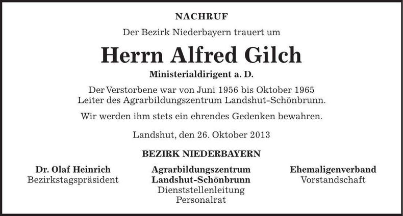 Traueranzeige Alfred Gilch