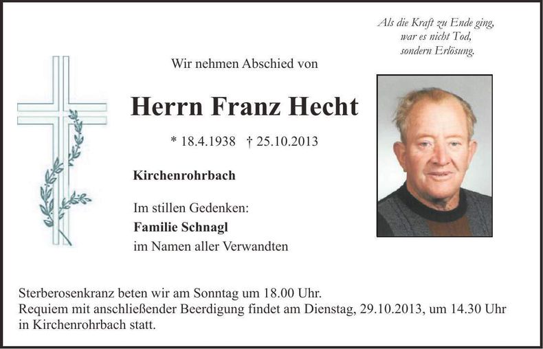 Traueranzeige Franz Hecht
