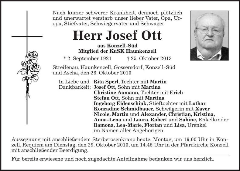 Traueranzeige Josef Ott