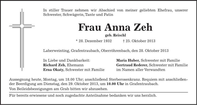 Traueranzeige Anna Zeh