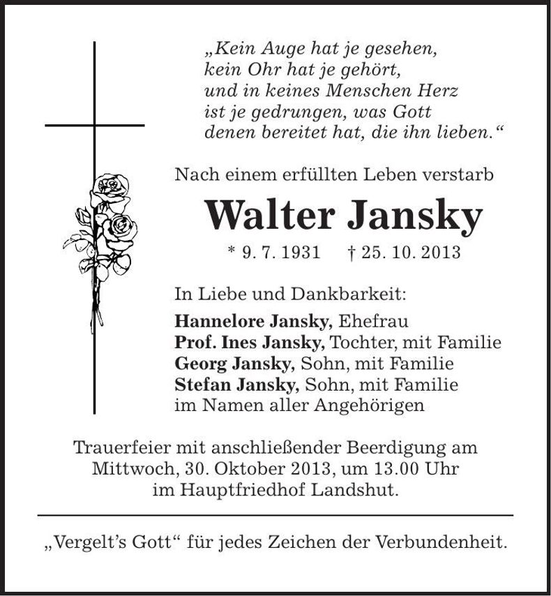 Traueranzeige Walter Jansky