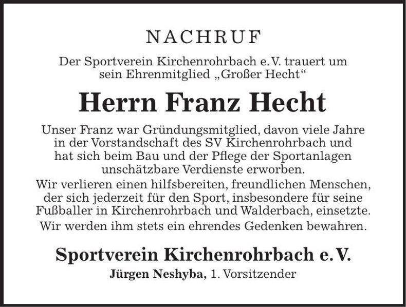 Traueranzeige Franz Hecht
