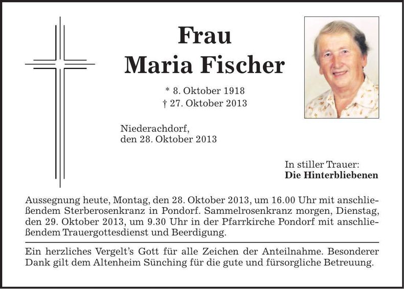 Traueranzeige Maria Fischer