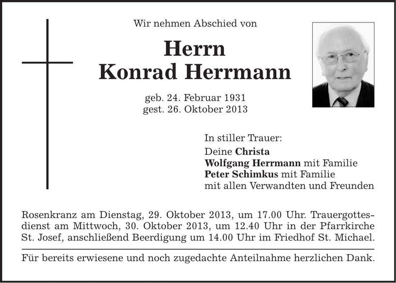 Traueranzeige Konrad Herrmann
