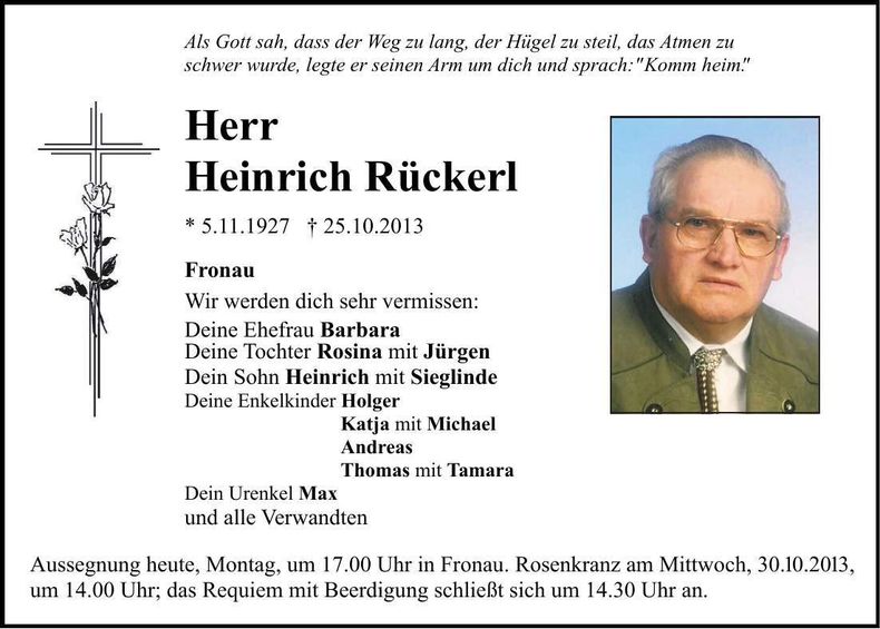 Traueranzeige Heinrich Rückerl