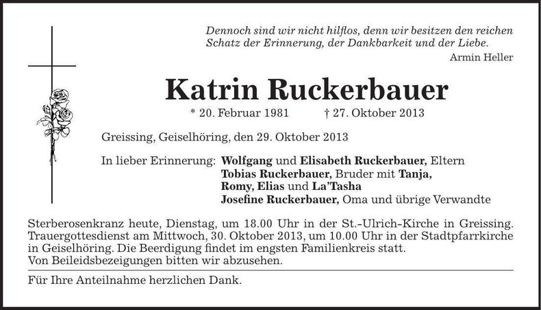 Traueranzeige Katrin Ruckerbauer