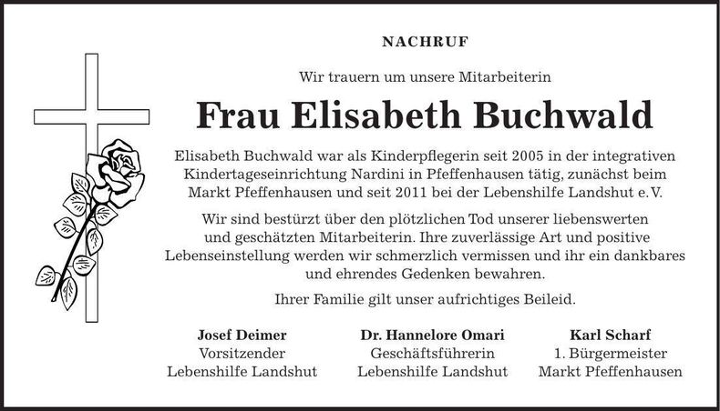Traueranzeige Elisabeth Buchwald