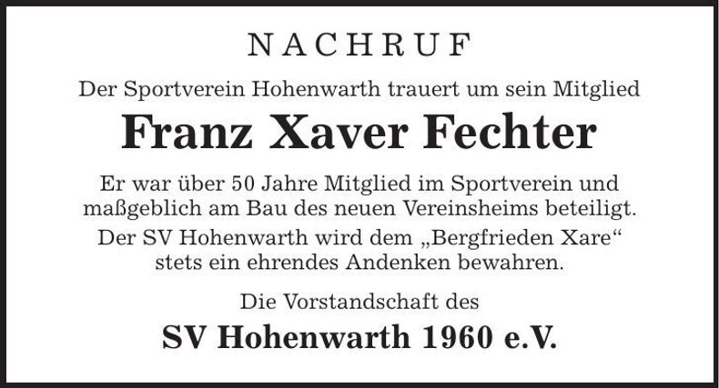 Traueranzeige Franz-Xaver Fechter