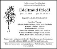 Traueranzeige Edeltraud Friedl