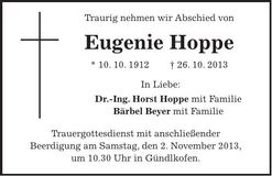Traueranzeige Eugenie Hoppe